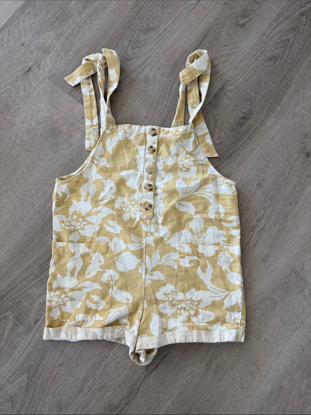 O'Neill Yellow and White Floral Tie-Shoulder Romper